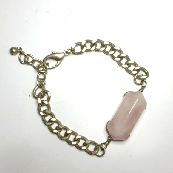 Silver tone chain and Pink quartz braclet - Picture 2 of 8
